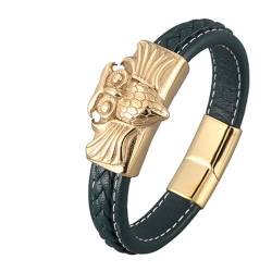Gold Armband Junge, Leder Armband Herr Eule Lederarmband 20.5CM Rostfreier Stahl Wunderschöne Geschenkidee für Männer von Wycian
