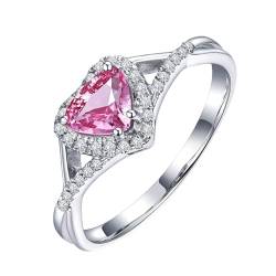 Modeschmuck Ring Pink, Eheringe Weissgold 18 Karat Weißgold Lab Saphir 0.65CT Herzschliff VVS mit Diamant Weiß Größe 53 (16.9) Gravur für Jahrestag von Wycian