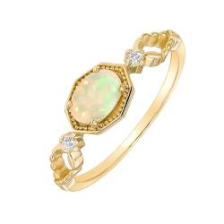 Promise Ring Women, Verlobungsring Opal Gold 9 Karat Gelbgold 9K 6.18Mm Größe 57 (18.1) Opal Ovalschliff Weiß Npassbar Für Geburtstag von Wycian