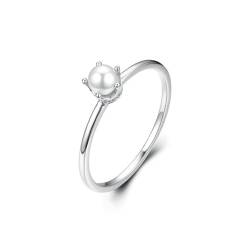 Promise Ring for Women, Ringe Frauen Diamant 9 Karat Weißgold Größe 65 (20.7) Perle Rundschliff Weiß Personalisiert Für Jahrestag von Wycian