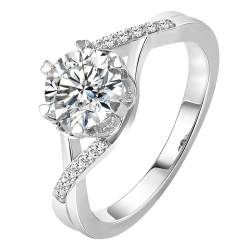 Promise Ring for Women, Verlobungsringe Weißgold 18K Größe 58 (18.5) Moissanit Rundschliff Weiß Gravur Für Neujahr von Wycian