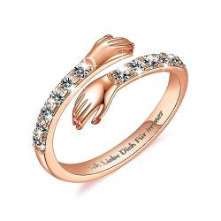 Ring Rosegold, Ring Silber 925 Damen Promise Ring "Ich Liebe Dich Für immer" Gravierte Worte Umarmung Hände Offener Ring von Wycian