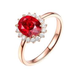 Ringe Frauen Nickelfrei, Verlobungsring 47 18 Karat Roségold Blume Lab Rubin 0.4CT Taubenblutrot Ovalschliff VVS mit Diamant Weiß Personalisiert von Wycian