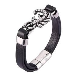 Silber Armband Junge, Brautjungfer Armband Lederarmband mit Skorpion-Magnetschnalle 20.5CM Rostfreier Stahl für Männer Frauen von Wycian