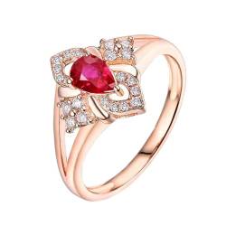 Verlobungsring Frau, Ring Rosegold 750 18 Karat Blume Lab Rubin 0.443CT Rot Tropfenschliff VVS mit 22 Diamant Natur 0.19CT Größe 56 (17.8) Npassbar von Wycian