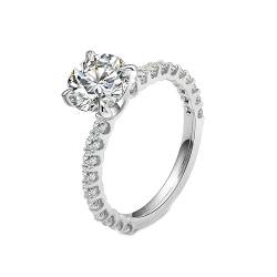 Wedding Ring Women, Diamant Ringe Für Damen 14 Karat Weißgold Größe 54 (17.2) 1 Moissanit 1Ct Rundschliff Weiß Gravur Für Jahrestag von Wycian