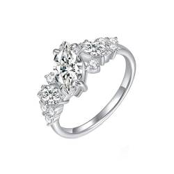 Wedding Ring Women, Diamant Verlobungsring Damen Silber 925 Größe 54 (17.2) Moissanit Marquiseschliff Weiß Personalisiert Für Verlobung von Wycian