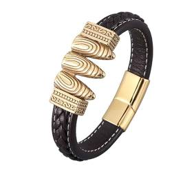 Wycian Armbänder für Herren Gold, Armband Mädchen 3 Bullet Lederarmreif 20.5CM Rostfreier Stahl für Männer Frauen von Wycian