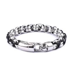 Wycian Armband Silber Elegant, Lederarmbänder Mädchen Mode Geflochtenes Armband 21.5CM Rostfreier Stahl für Männer Frauen von Wycian