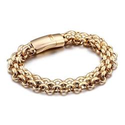 Wycian Armband für Männer Gold, Herren Armband 22cm Edelstahl Retro-Einfachheit Breit 13mm Kettenarmband für Jubiläum Geburtstag von Wycian