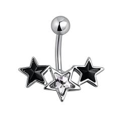 Wycian Bauchnabelpiercing Dünner Ring, Bauchnabel Piercings Sterne In Schwarzer Zirkonia-Form Schwarzes Silber 23X22mm von Wycian