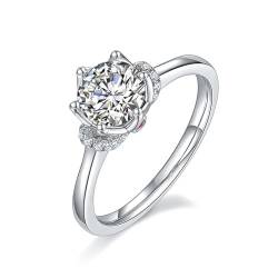 Wycian Blumen Ring, Damen Ringe Diamanten 925 Silber Größe 63 (20.1) 1 Moissanit 1Ct Rundschliff D Farbe Gravur Für Verlobung von Wycian