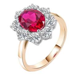 Wycian Blumen Ring, Eheringe Diamant 9 Karat Gelbgold 9K Größe 60 (19.1) Im Labor Erstellter Rubin Ovalschliff Rot Gravur Für Valentinstag von Wycian