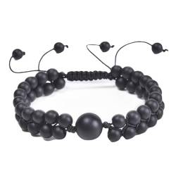 Wycian Bracelet Aesthetic, Armbänder Herren 21 cm Perlen Zirkonia Kristall Schwarz Zweilagige Geflochtene Perlen 21cmx6mm 1er Naturstein für Valentinstag von Wycian