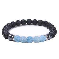 Wycian Bracelet Aesthetic, Perlen für Armbänder Lava Kristall Blau Schwarz Mode Elegante Perlen 16.7cmx8mm 1er Naturstein für Vatertag von Wycian