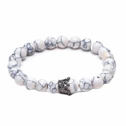 Wycian Bracelet Yoga, Armbänder Herren Türkis Perlen Weiß Metalllegierung Zirkonkrone mit Lavasteineinlage 19cmx8mm 1er Naturstein für Vatertag von Wycian