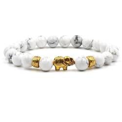 Wycian Buddha Armband Damen, Zirkonia Armband Herren Perlen Kristall Weiß Metalllegierung Goldelefant 19cmx8mm 1er Naturstein für Valentinstag von Wycian