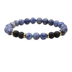 Wycian Buddha Armband Männer, Armband Perlen Blau Zirkonia Kristall Mode Elegante Perlen 19cmx8mm 1er Naturstein für Verlobung von Wycian