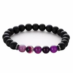 Wycian Buddhistisch Armband Perlen, Armband Herren 8mm Achat Schwarz Lila Fünf Achatsteine 19cmx8mm 1er Naturstein für Abschlussball von Wycian