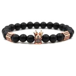 Wycian Buddhistisches Armband Gold, Herren Armband 22cm Perlen Zirkonia Glas Rose Metalllegierung Krone 19cmx8mm Elastisch 1er Naturstein für Verlobung von Wycian