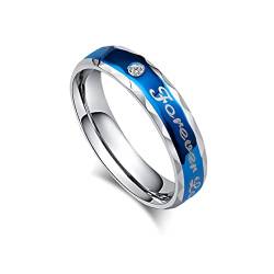 Wycian Couple Ringe, Männer Ringe Edelstahl Liebe für Immer Silber Blau Größe 57 (18.1) Valentinstag Ring Personalisiert Gravur für Frei von Wycian