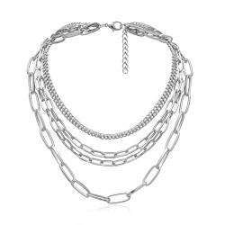 Wycian Damen Kette, Kette Silber Teenager Mädchen 5 Lagige Kette Geometrische Fransen Verstellbare Halskette für Frauen Party Jubiläum von Wycian