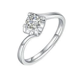 Wycian Damen Ringe Fein, Eheringe Weissgold Frau 18K Größe 52 (16.6) 0.5 Moissanit 0.5Ct Rundschliff Weiß Personalisiert Für Verlobung von Wycian