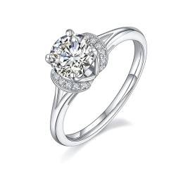 Wycian Ehering Frau Einzeln, Ringe Damen Diamant 925 Silber Größe 56 (17.8) 1 Moissanit 1Ct Rundschliff D Farbe Npassbar Für Muttertag von Wycian