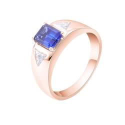 Wycian Ehering Herren Einzeln, Sapphire Ring Men 9 Karat Roségold 9K Größe 61 (19.4) Im Labor Hergestellter Saphir Rechteckschliff Blau Gravur Hochzeit von Wycian