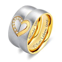Wycian Eheringe Edelstahl, Wedding Ring Gold Ringe Herren Bff Geschenke mit Kette, 49 (15.6) + 60 (19.1) von Wycian