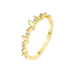 Wycian Eheringe Frauen, 18K Ringe Gelbgold Butterfy Größe 49 (15.6) Diamant Rundschliff Weiß Gravur Für Verlobung Promise Ring Men von Wycian