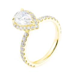 Wycian Engagement Ring, Gold Ringe Frauen 18 Karat Größe 53 (16.9) 1 Moissanit 1Ct Tropfenschliff D Farbe Gravur Für Verlobung von Wycian