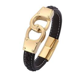 Wycian Gold Armband Edelstahl, Armband Männer Handschellen Magnetschnalle Lederarmband 20.5CM Rostfreier Stahl für Männer Frauen von Wycian