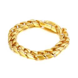 Wycian Gold Armband Frauen, Armbänder Herren 22 cm Edelstahl Stilvolle Schlichtheit Breit 12mm Kettenarmband für Jubiläum Geburtstag von Wycian