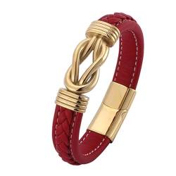 Wycian Gold Armband Männer, Männer Armband Kette Lederarmband mit Quadratischem Knoten 16.5CM Rostfreier Stahl für Männer Frauen von Wycian