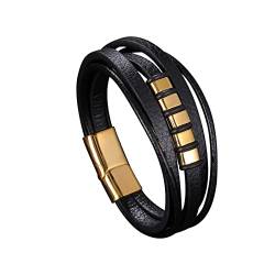 Wycian Goldenes Armband, Papa Armband 5-Lagiges Lederarmband 16.5CM Rostfreier Stahl Wunderschöne Geschenkidee für Männer von Wycian