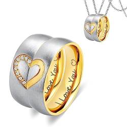 Wycian Goldring Herren, Ring Herren Edelstahl Ringe Gold Herren Verlobungsringe mit Gravur I Love You Größe 60 (19.1) von Wycian