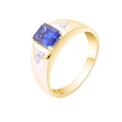 Wycian Herren Ringe Fashion, Herren Ringe+ Gold 18K Gelbgold 18K Größe 65 (20.7) Im Labor Hergestellter Saphir Rechteckschliff Blau Gravur Für Abschluss von Wycian