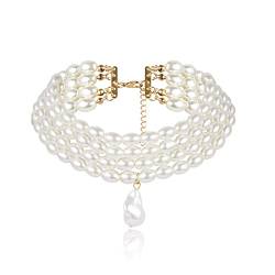 Wycian Ketten für Damen, Damen Kette Weiß 4 Lagige Kette Ovale Perle Vergoldet Verstellbare Halskette für Frauen Party Jubiläum von Wycian