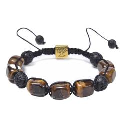 Wycian Männer Armband Braun, Armbänder für Herren Tigerauge Perlen Kristall Elegante Ovale Perlen 19cmx10mm 1er Naturstein für Jahrestag von Wycian