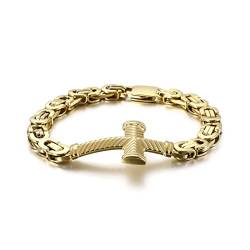 Wycian Männer Armband Gold, Armband Herren 22cm Edelstahl Retro-Einfachheit Breit 9mm Kettenarmband für Jubiläum Geburtstag von Wycian