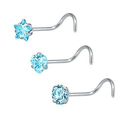 Wycian Nasenpiercing Herz, Nasenstecker Set Herz Rund und Stern Zirkonia Blau Edelstahl Ohrring Piercing zum Jubiläum Geburtstag für Frauen Männer von Wycian