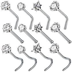 Wycian Nasenpiercing Stecker Silber, Nasenstecker Gerader Stab Gebogener Stab mit Zirkon Silber Ohrring Piercing zum Jubiläum Geburtstag für Frauen von Wycian