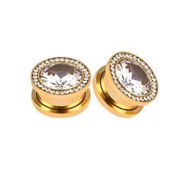 Wycian Ohr Plug, Plug 14mm Gold 9/16 Inch Anhänger Zirkonia Edelstahl Rund mit Zirkonia für Vatertag Ohr Plug Edelstahl 2Er Schmuck Geschenk von Wycian