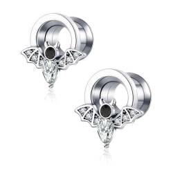 Wycian Ohr Plug Vintage, Plug 10mm Silber 00G Anhänger Zirkonia Edelstahl Fledermaus mit Zirkonia für Vatertag Tunnel Edelstahl 2Er Schmuck Geschenk von Wycian