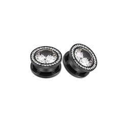 Wycian Ohr Plug mit Hänger, Tunnel 4mm Schwarz 9/16 Inch Anhänger Zirkonia Edelstahl Schwarz Rund mit Zirkonia für Valentinstag Edelstahl Tunnel 2Er Schmuck von Wycian