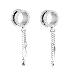 Wycian Ohr Tunnel Hochzeit, Plug 10mm Silber 00G Anhänger Edelstahl Runder Kegelanhänger mit Kette für Neujahr Ohr Plug Edelstahl 2Er Schmuck Geschenk von Wycian