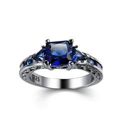 Wycian Ring Blau Stein, Ringe Größe 60 Hohler Blauer Zirkon Schwarz Blau Geschenke für Frauen zum Geburtstag von Wycian