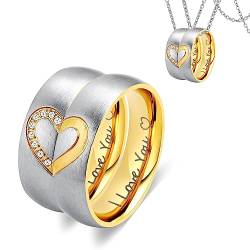 Wycian Ring Gold Damen, Trauringe Gold Titan Modeschmuck Ringe 6mm Gravur I Love You von Wycian