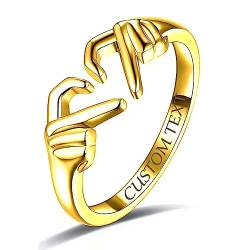 Wycian Ring Hände Herz, Ringe Verstellbar Personalisiert Umarmungsring Gold Silberring Offen Damen 925 Eheringe Vergoldet Umarmungsring Echt Silber Herren von Wycian